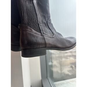 Frye Melissa Scrunch Brown Leather Knee-High Riding Boots Stretch Button Pull-On